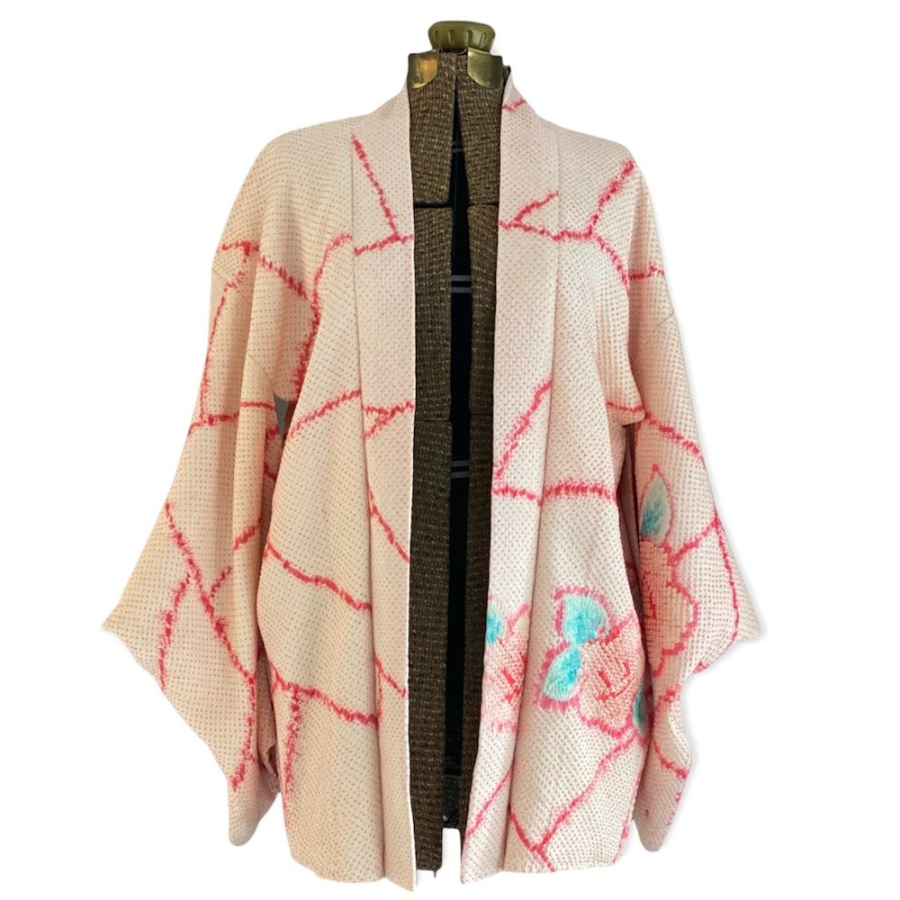 Vintage 1950's 1960's Japanese Silk Shibori Haori *Kimono Coat*